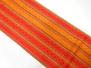 縞に花模様織り出し　全通袋帯